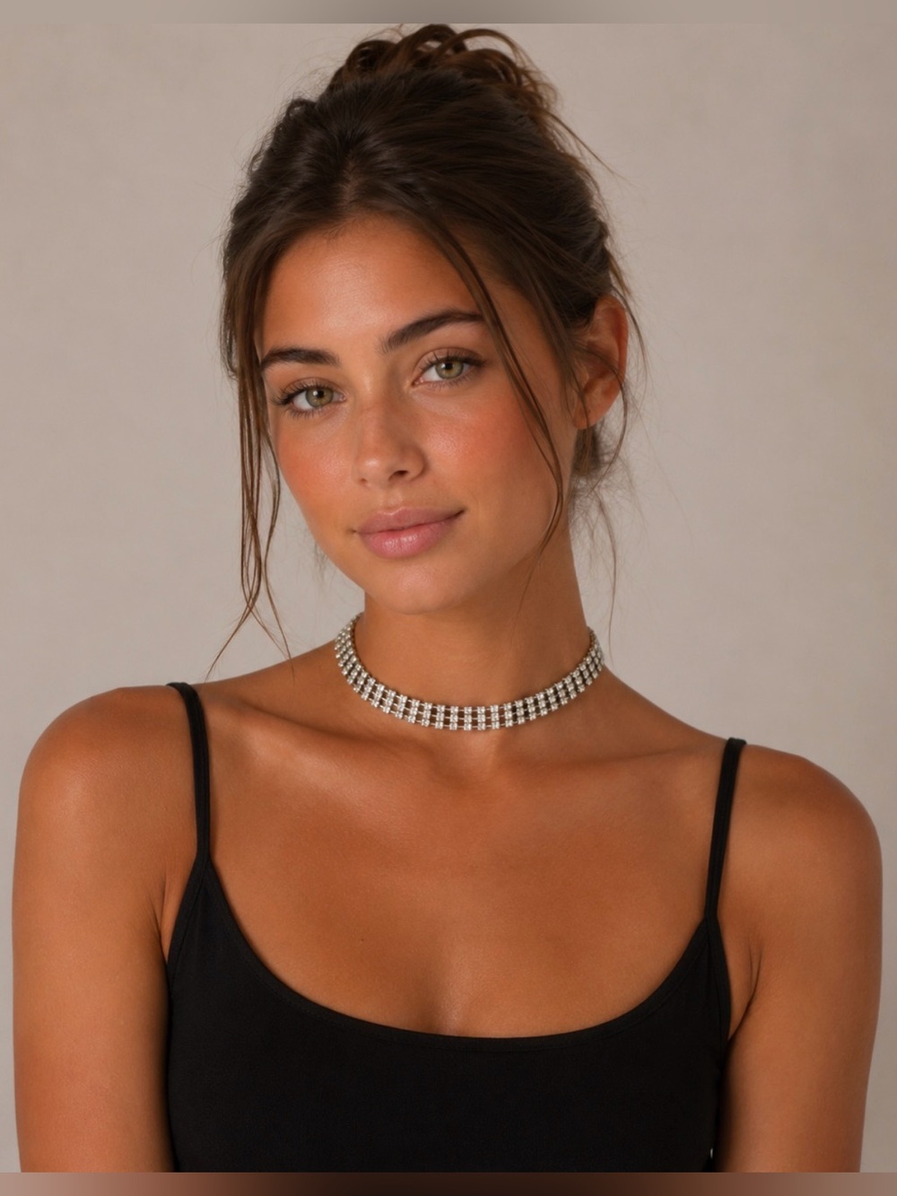 Vintage Premier Designs Rhinestone Choker Necklace Silver Tone Crystal Collar